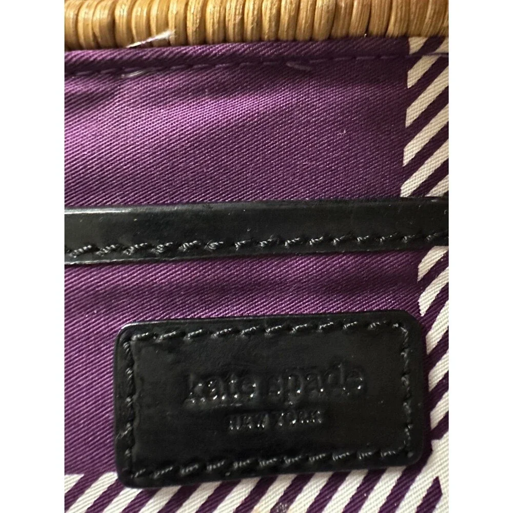 Kate Spade Wicker Rattan Clutch Black Patent Trim - Picture 6 of 7